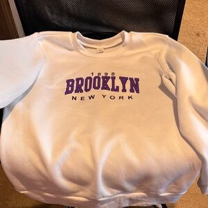 SHEIN White Crewneck Sweatshirt with Purple "Brooklyn New York" Logo